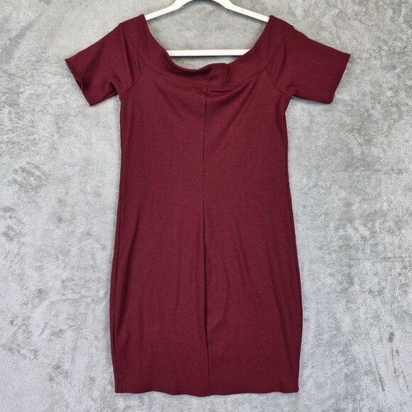 Hollister Dress Womens Large Red Off The Shoulder Ribbed Knit Stretch Bodycon - Picture 8 of 9
